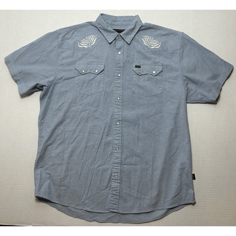 Howler Bros Shirt Men XL Blue Striped Crosscut Pearl Snapshirt Flap Pockets EUC